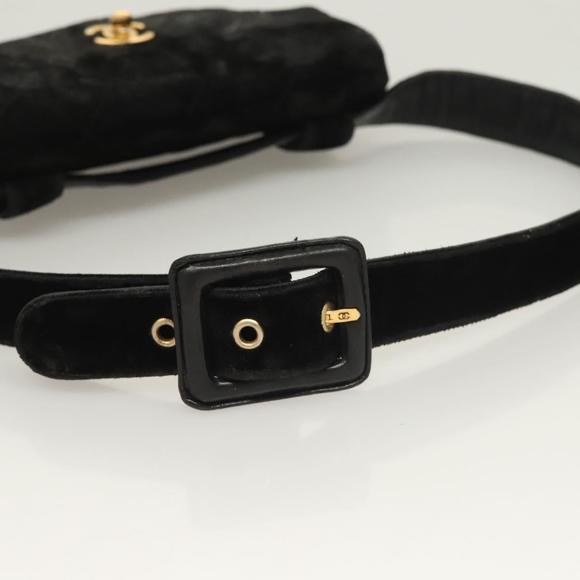 CHANEL Matelasse Waist Bag Velor Black Gold CC Auth bs27796 - Picture 7 of 16